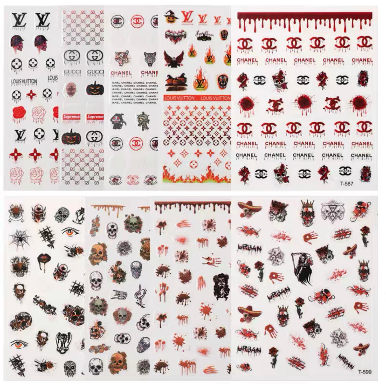 nail stickers lv and gucci logo